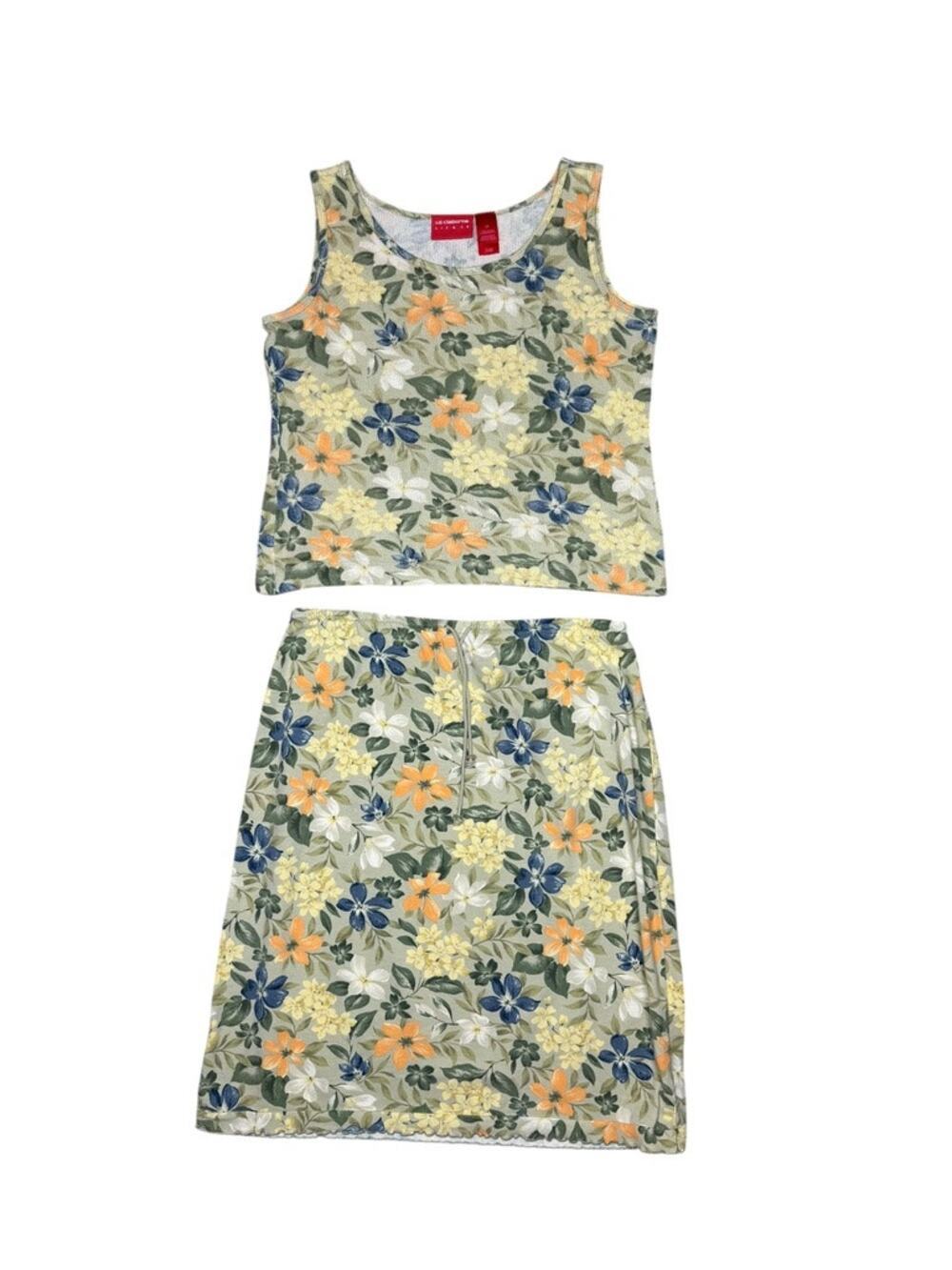 Liz Claiborne Liz & Co Retro 2 Piece Tropical Tank + Skirt Set Medium